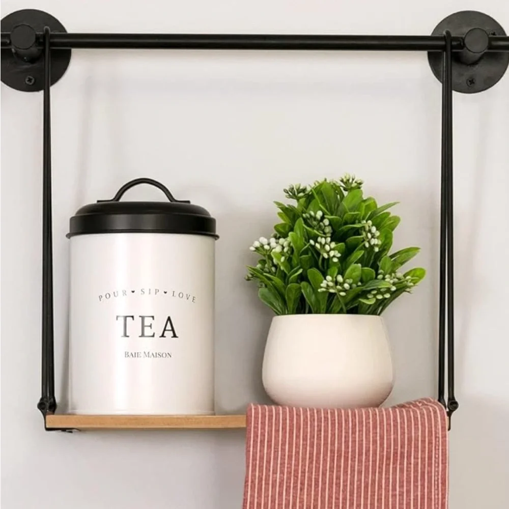 Black and Wood Hanging Wall Shelf - Home Wall Decor Display
